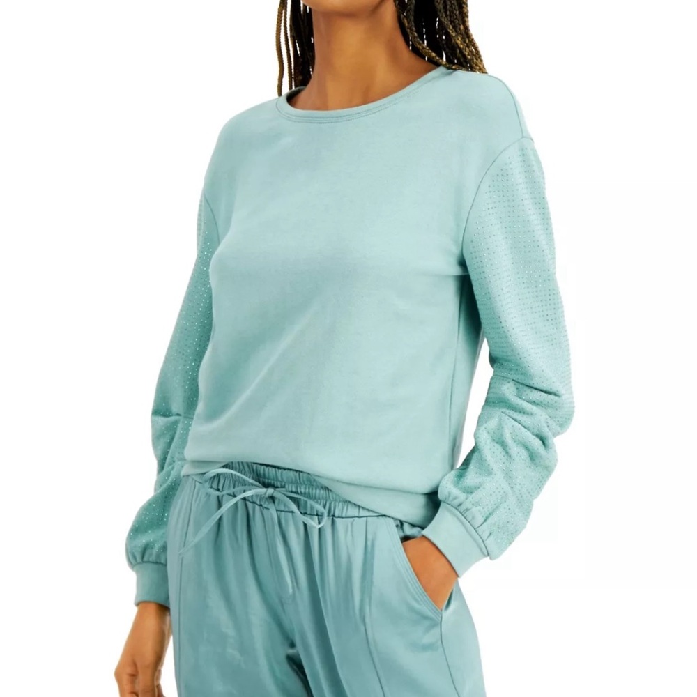INC Womens Pale Green Sweatshirt Embellished Sleeves  M